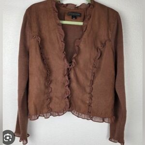 Bagatelle Ruffled Brown Faux Suede Blazer